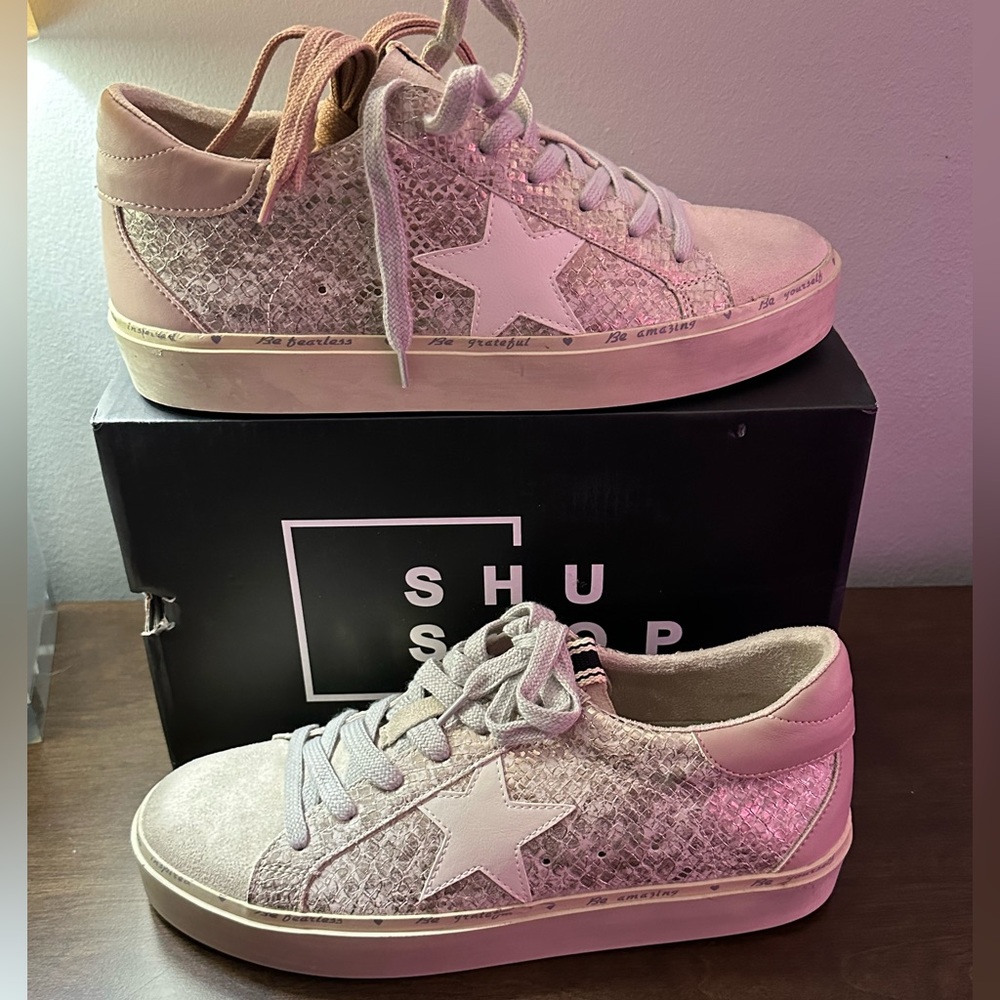 Women’s Shu Shop Gold snake Reba sneaker